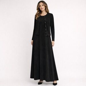Wear & Flare Black Suede Maxi Dress with Matching Cardigan – size XL
